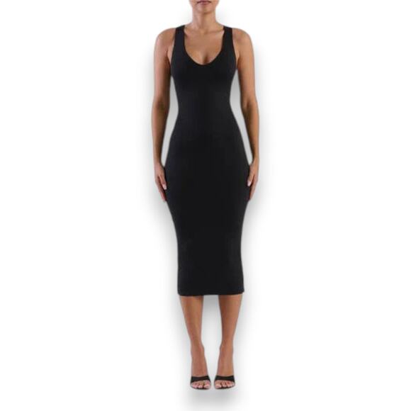 Naked Wardrobe Women's Size S Smooth Skulpt Bodycon Tank Dress Solid Black Midi - Picture 1 of 8